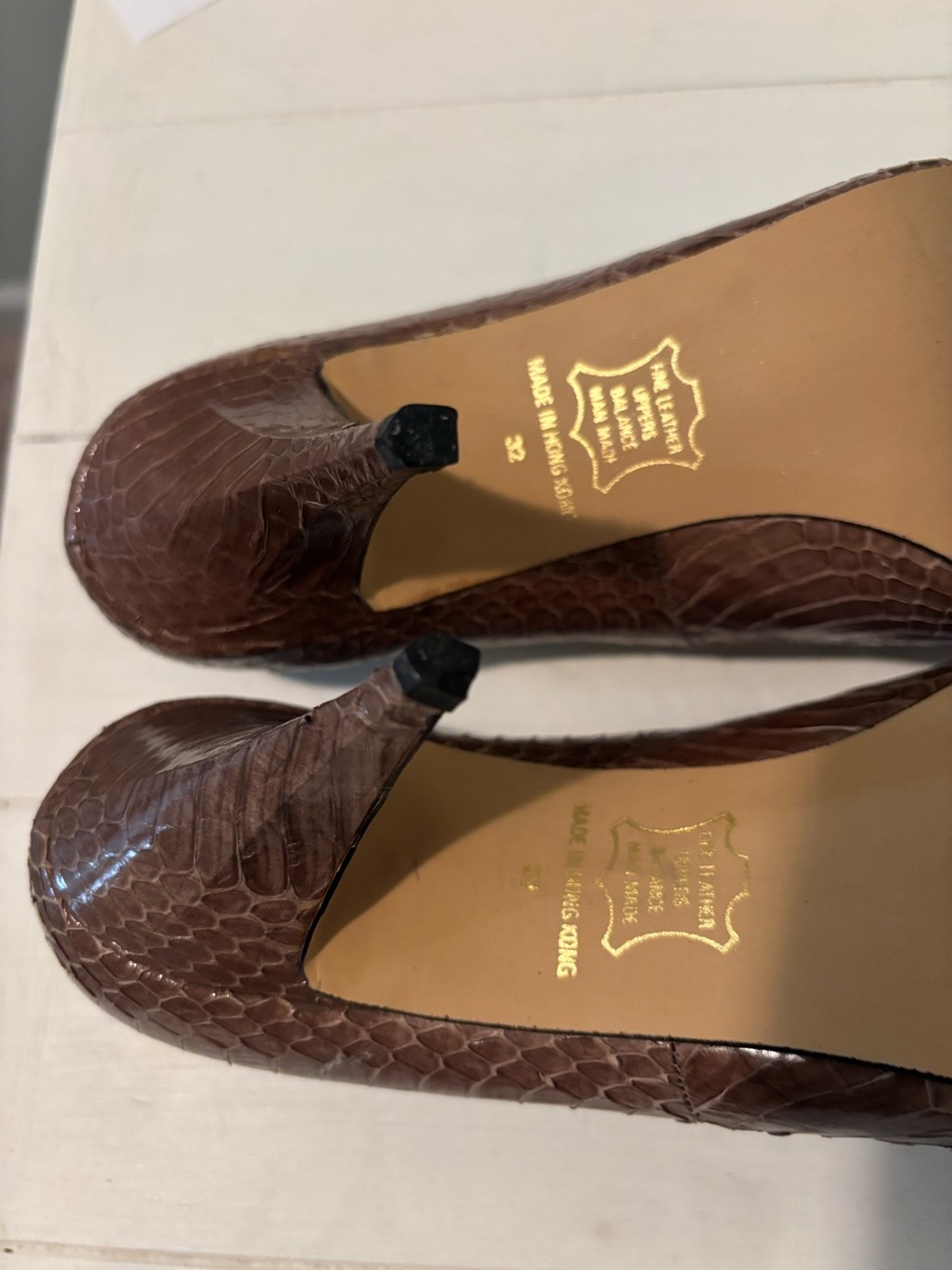 Vintage Felipe Genuine Snakeskin Pumps 8 AA Brown Heels Original Box. - Picture 8 of 16